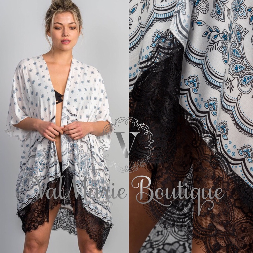 LAST 1! Lightweight Lace trim Kimono - Picture 2 of 3